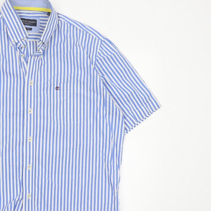 Additional view of Casa Moda Men’s Blue White Stripe Button-Down Shirt L Easy Care