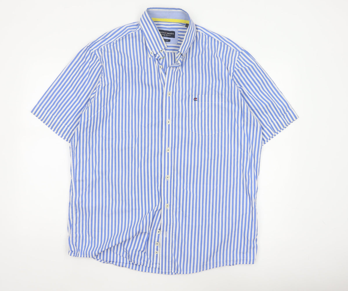 Back view of Casa Moda Men’s Blue White Stripe Button-Down Shirt L Easy Care