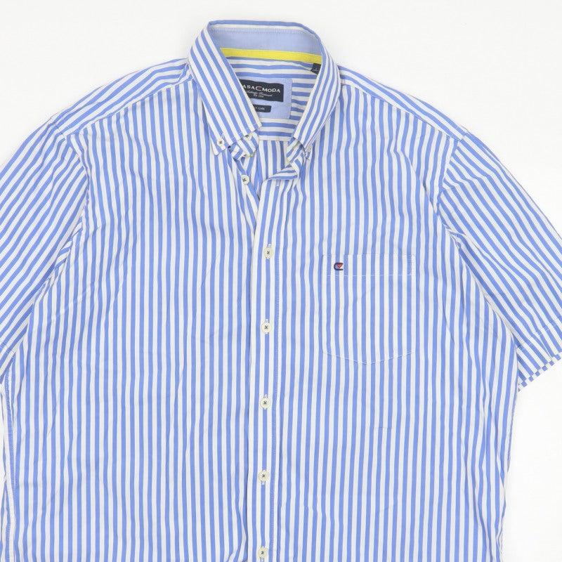 Additional view of Casa Moda Men’s Blue White Stripe Button-Down Shirt L Easy Care
