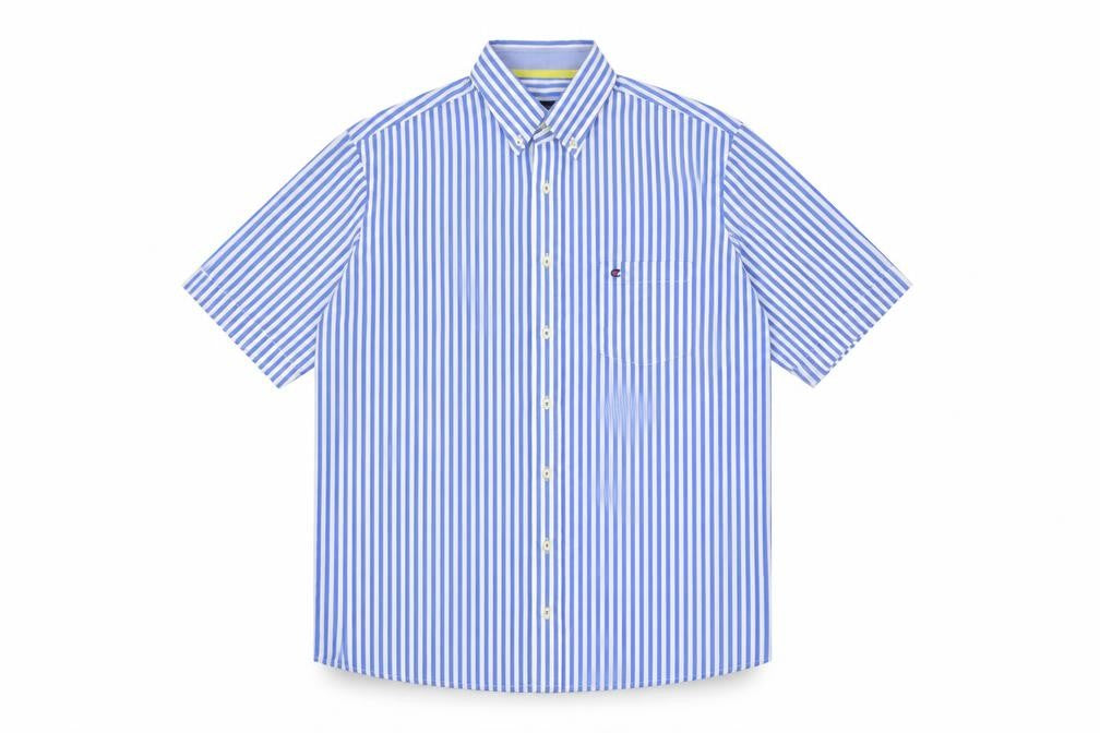Front view of Casa Moda Men’s Blue White Stripe Button-Down Shirt L Easy Care