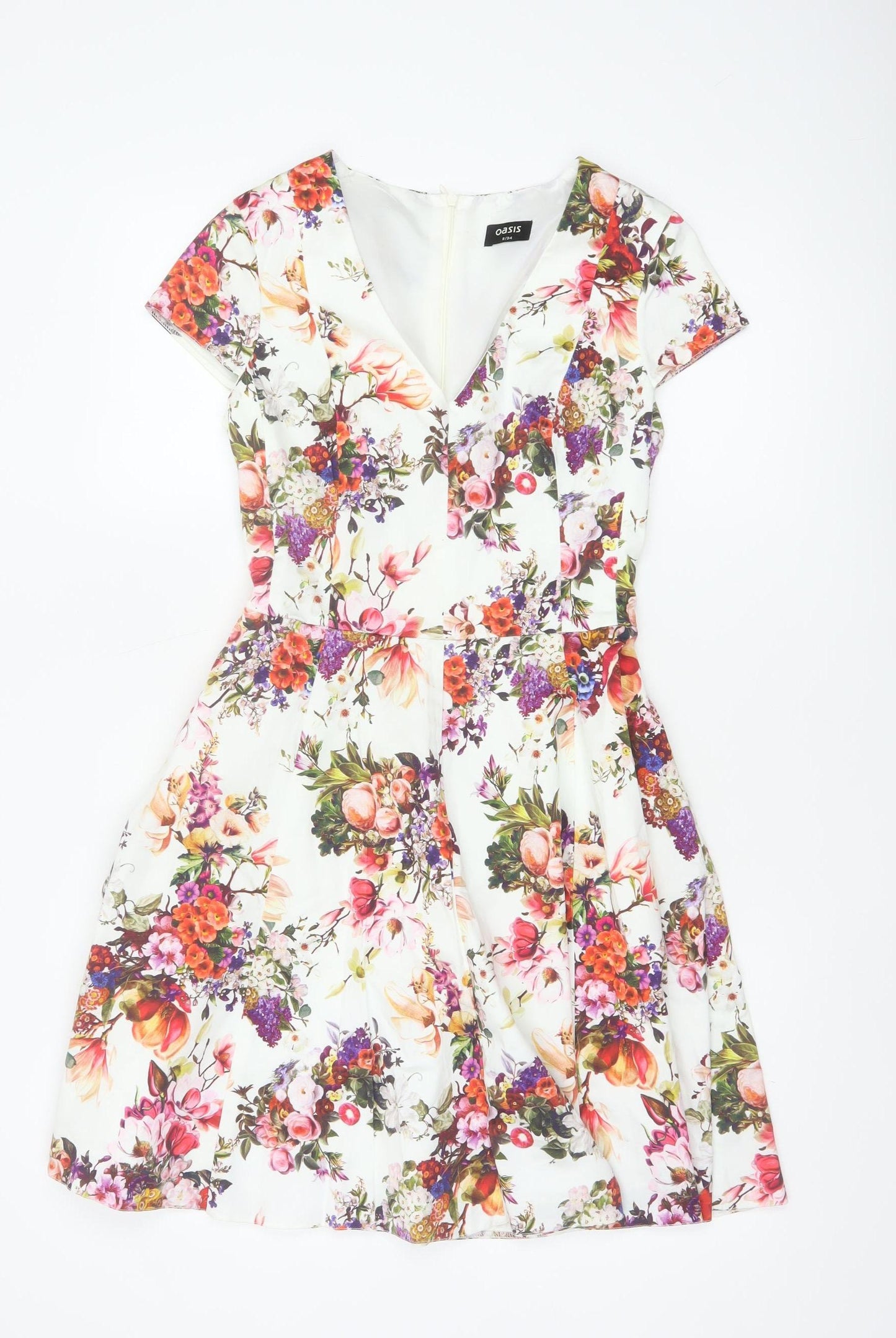 Oasis Women’s Multicoloured Floral Fit & Flare V-Neck Dress UK 8