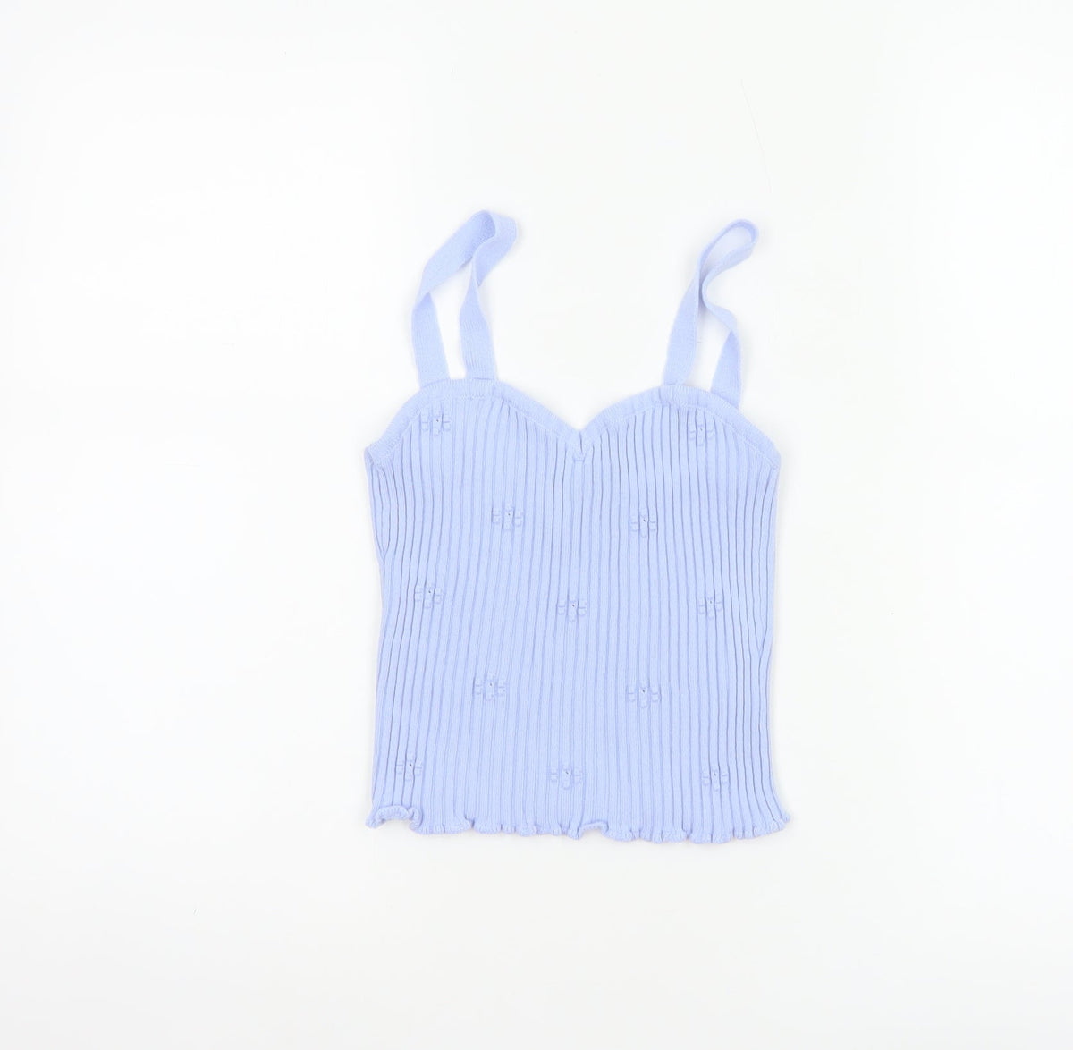 Additional front view of ASOS Design Women Blue UK 10 Rib Knit Bow Sweetheart Camisole Top