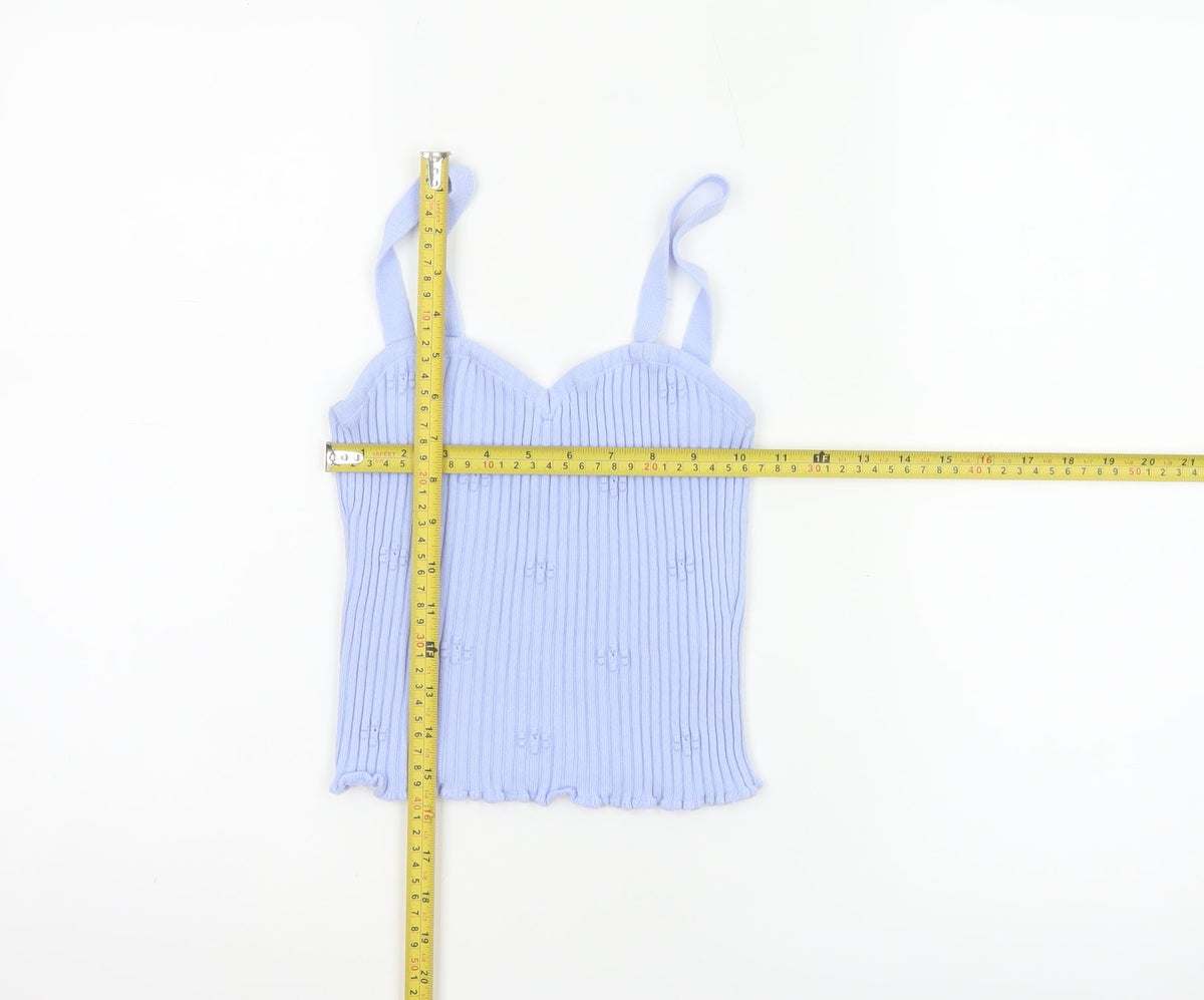 Back view of ASOS Design Women Blue UK 10 Rib Knit Bow Sweetheart Camisole Top