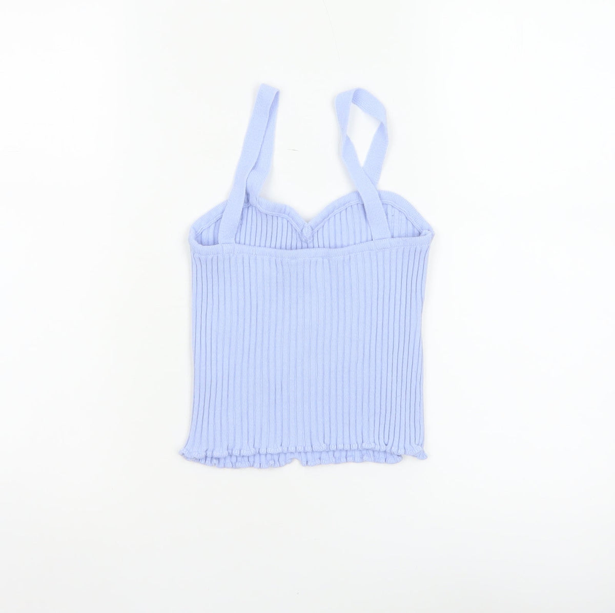 Close-up detail of ASOS Design Women Blue UK 10 Rib Knit Bow Sweetheart Camisole Top