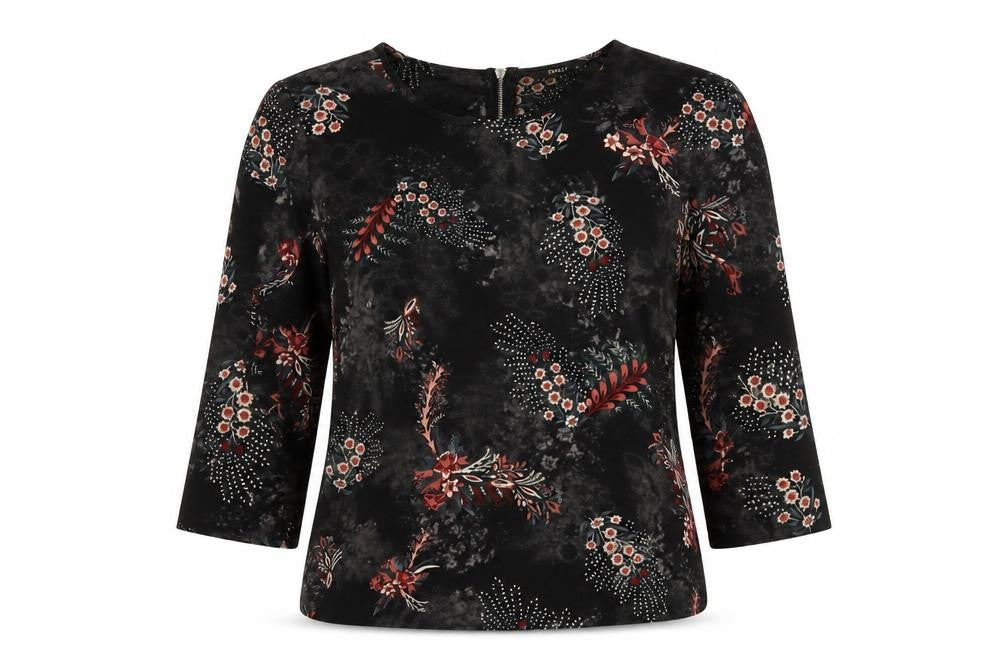 Only Women Black Floral UK 8 3/4 Sleeve Zip Back Blouse