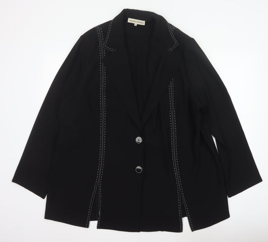 Claudia Stevens Women Black Size 24 Long Blazer White Stitch Tailored
