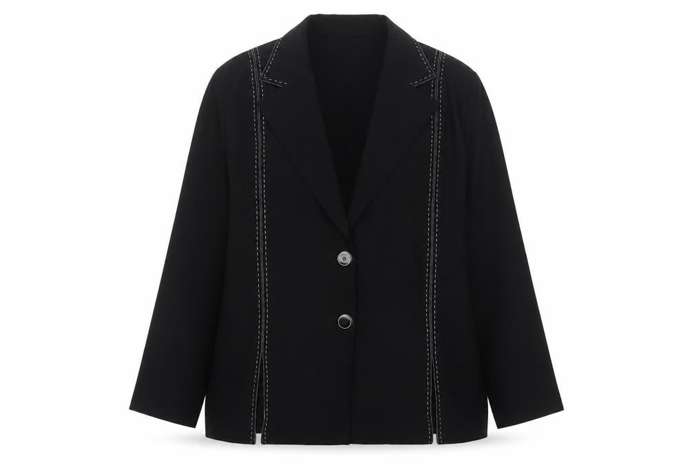 Claudia Stevens Women Black Size 24 Long Blazer White Stitch Tailored