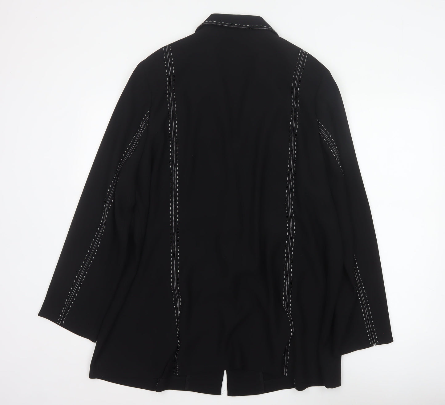 Claudia Stevens Women Black Size 24 Long Blazer White Stitch Tailored