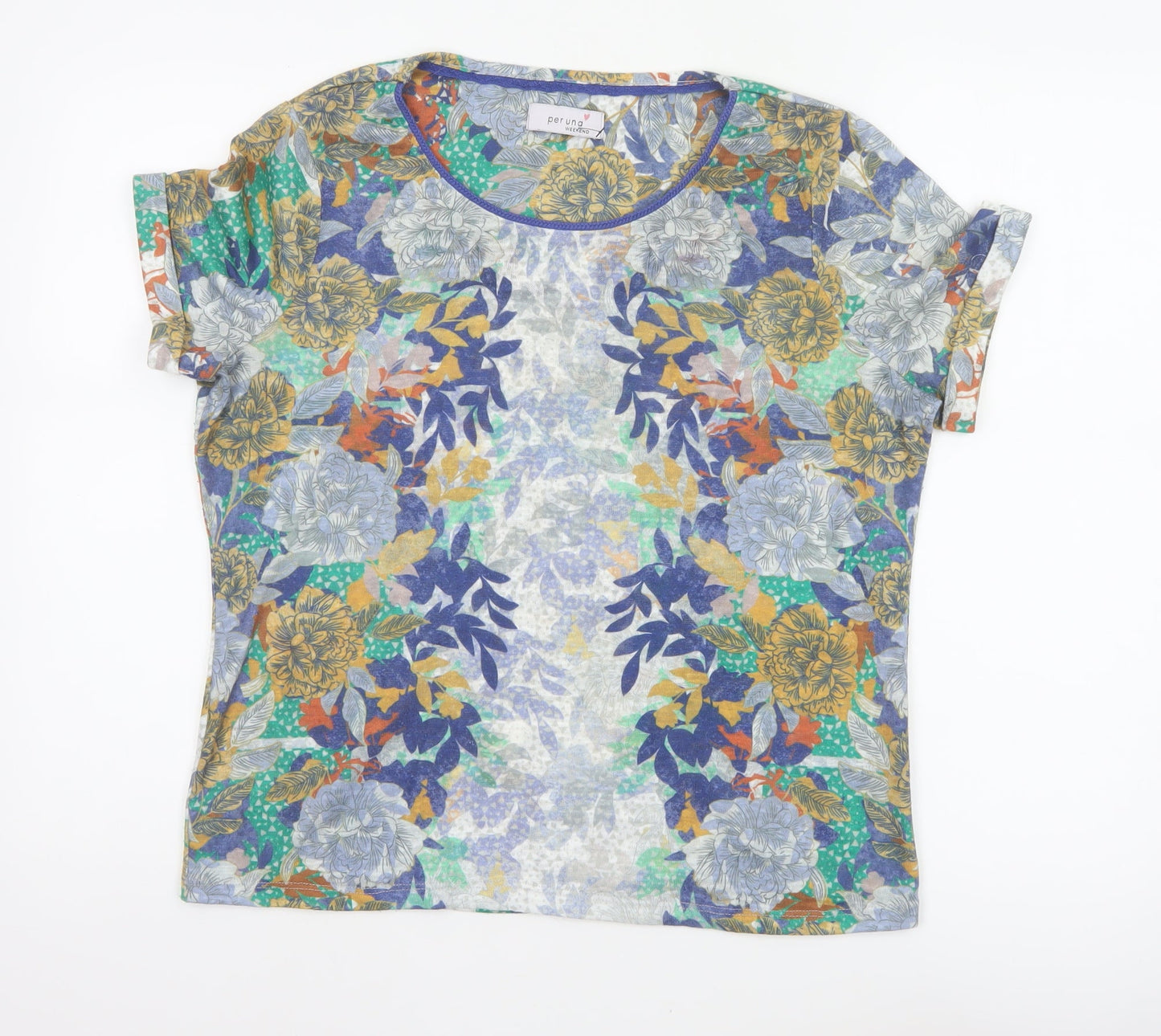 Per Una Women Multicoloured UK 14 Floral Jersey Short Sleeve T-Shirt