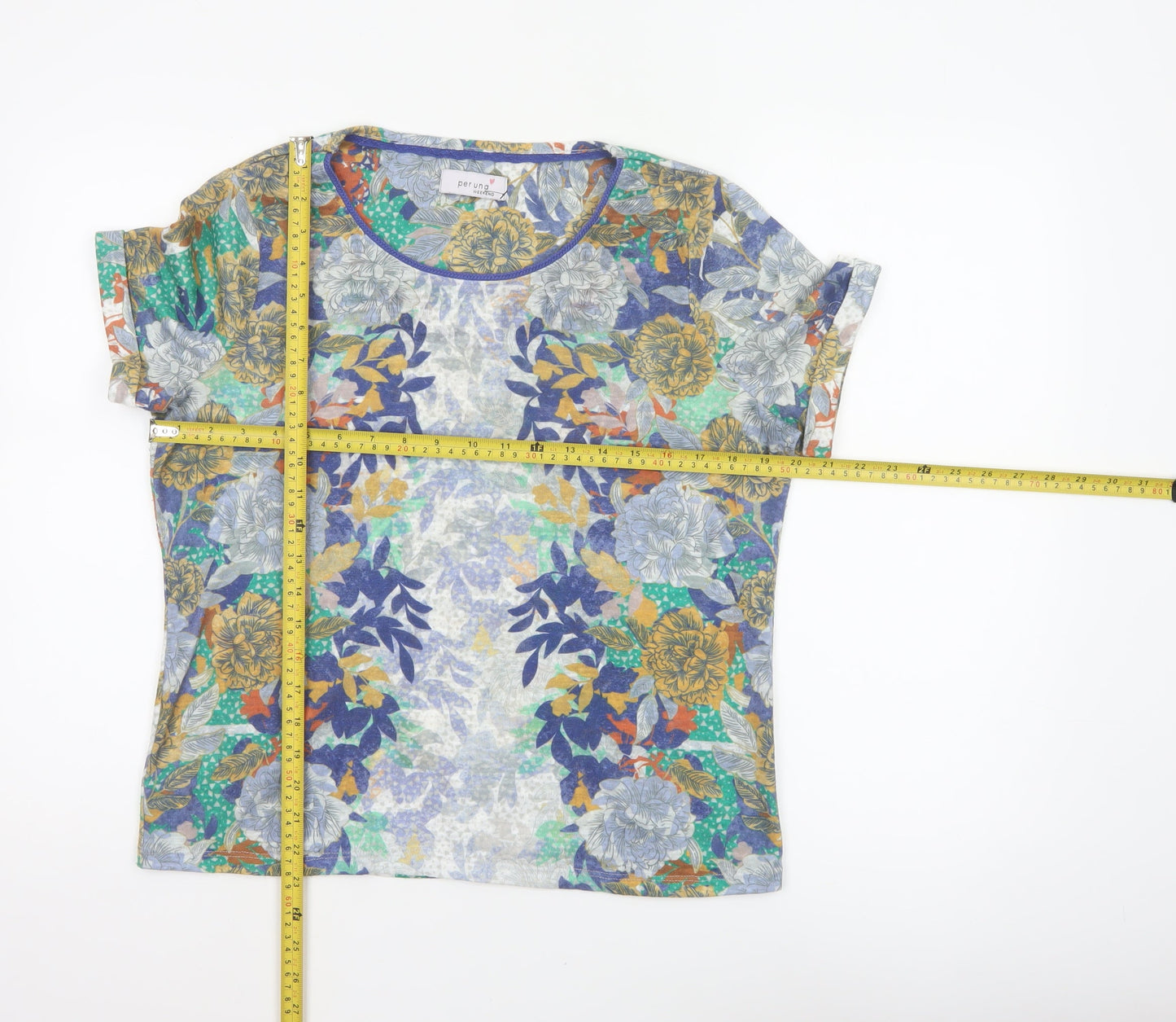 Per Una Women Multicoloured UK 14 Floral Jersey Short Sleeve T-Shirt