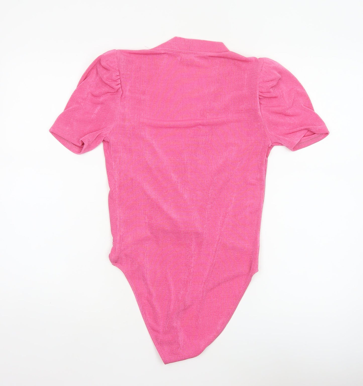 River Island Women Pink Size 10 Ruffle Puff Sleeve V-Neck Bodysuit