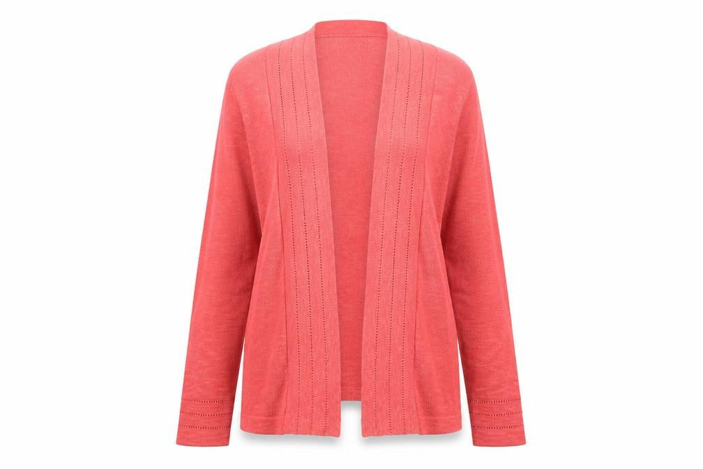 White Stuff Women Pink UK 10 Open Knit Long Sleeve Cardigan