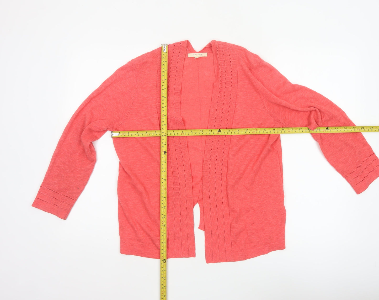 White Stuff Women Pink UK 10 Open Knit Long Sleeve Cardigan