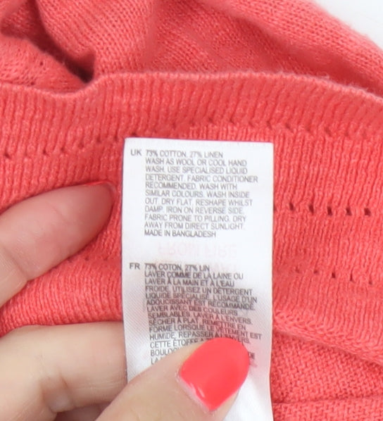 White Stuff Women Pink UK 10 Open Knit Long Sleeve Cardigan