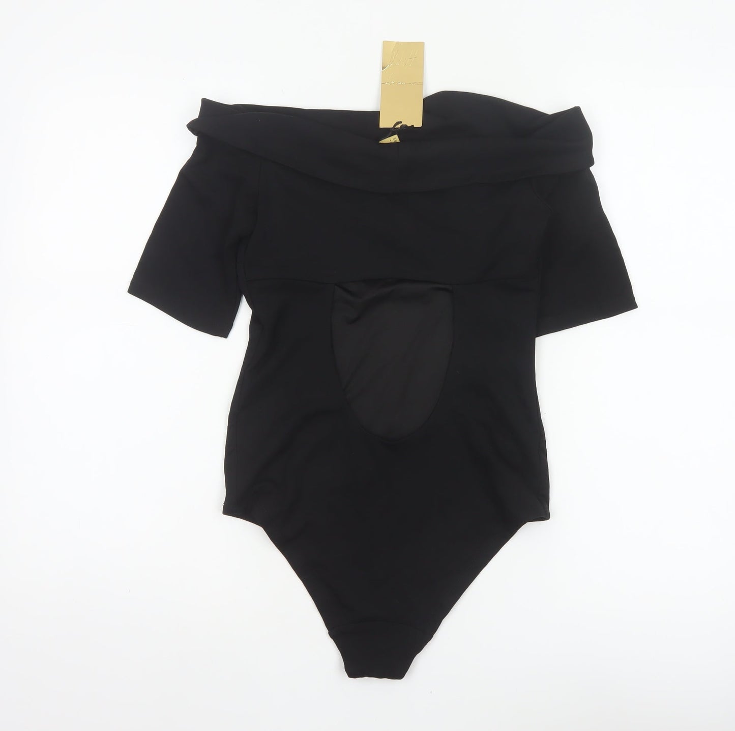 H&M Women Black Off Shoulder Short Sleeve Stretch Bodysuit UK 6