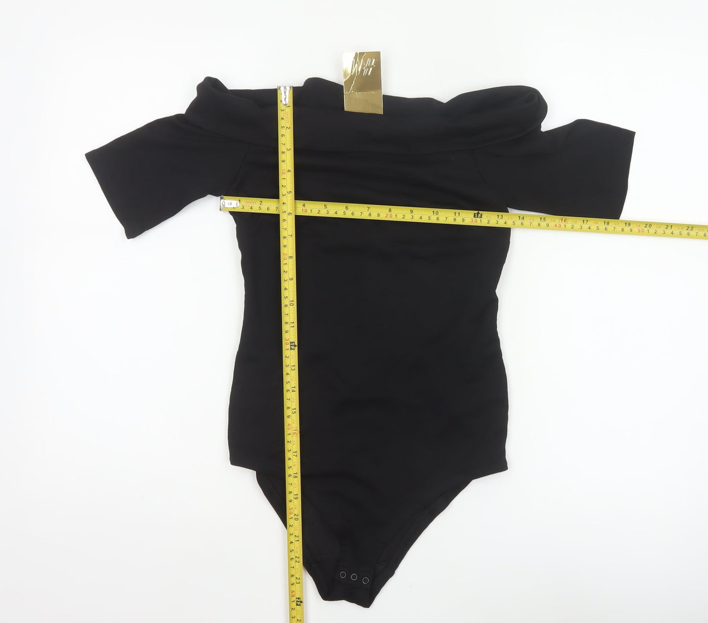 H&M Women Black Off Shoulder Short Sleeve Stretch Bodysuit UK 6
