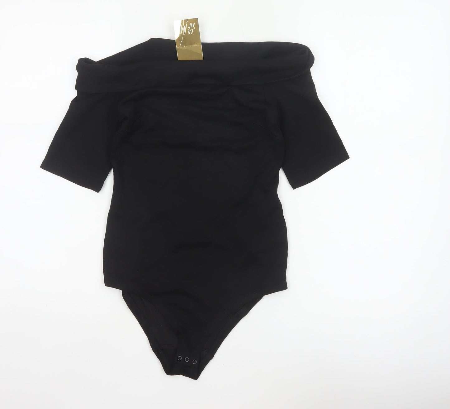 H&M Women Black Off Shoulder Short Sleeve Stretch Bodysuit UK 6