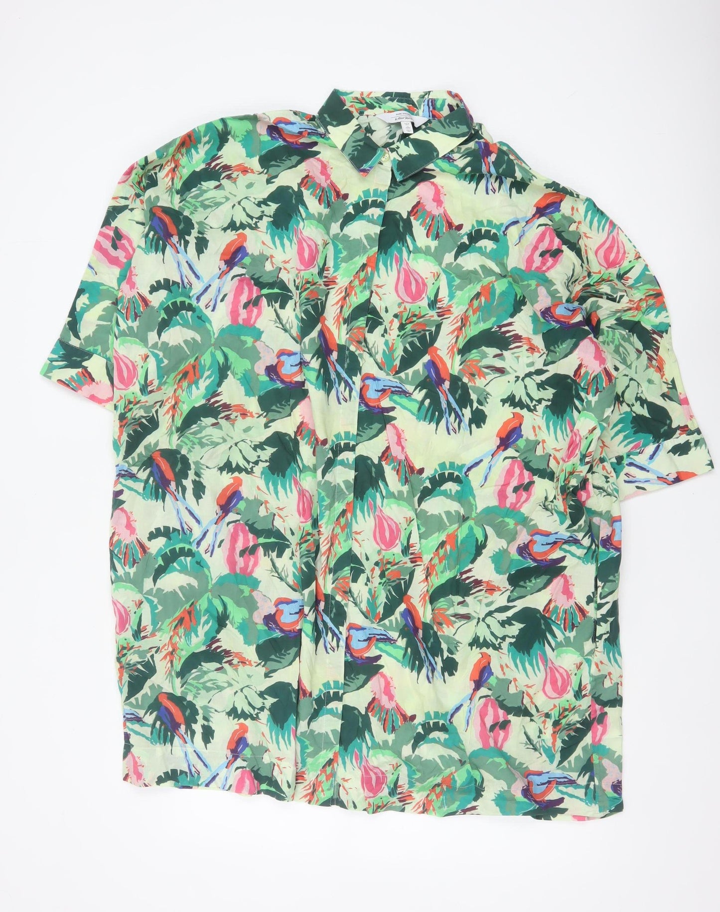 & Other Stories Women Green Tropical Bird Floral Shirt UK 10
