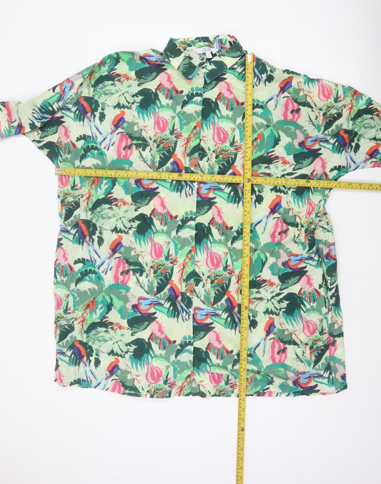 & Other Stories Women Green Tropical Bird Floral Shirt UK 10