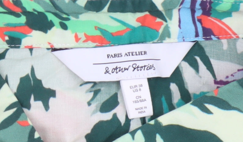 & Other Stories Women Green Tropical Bird Floral Shirt UK 10
