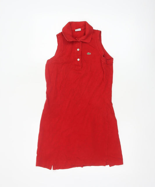 Lacoste Women Red UK 10 Shirt Dress Sleeveless Cotton Collared Logo