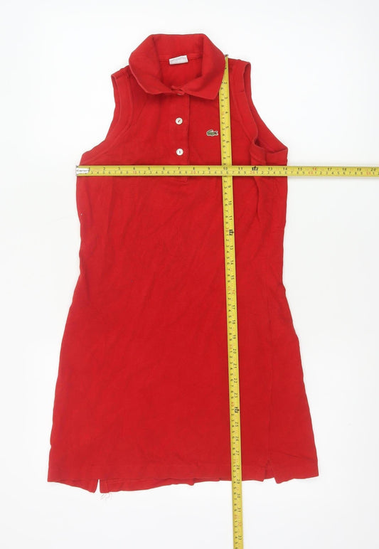 Lacoste Women Red UK 10 Shirt Dress Sleeveless Cotton Collared Logo