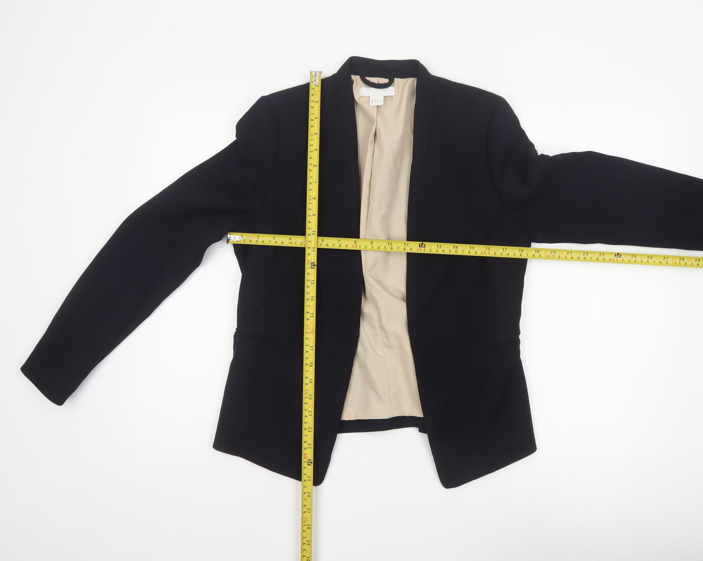 H&M Women Black UK 10 Open Front Lined Tailored Blazer Jacket