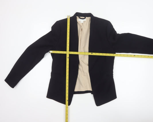 H&M Women Black UK 10 Open Front Lined Tailored Blazer Jacket