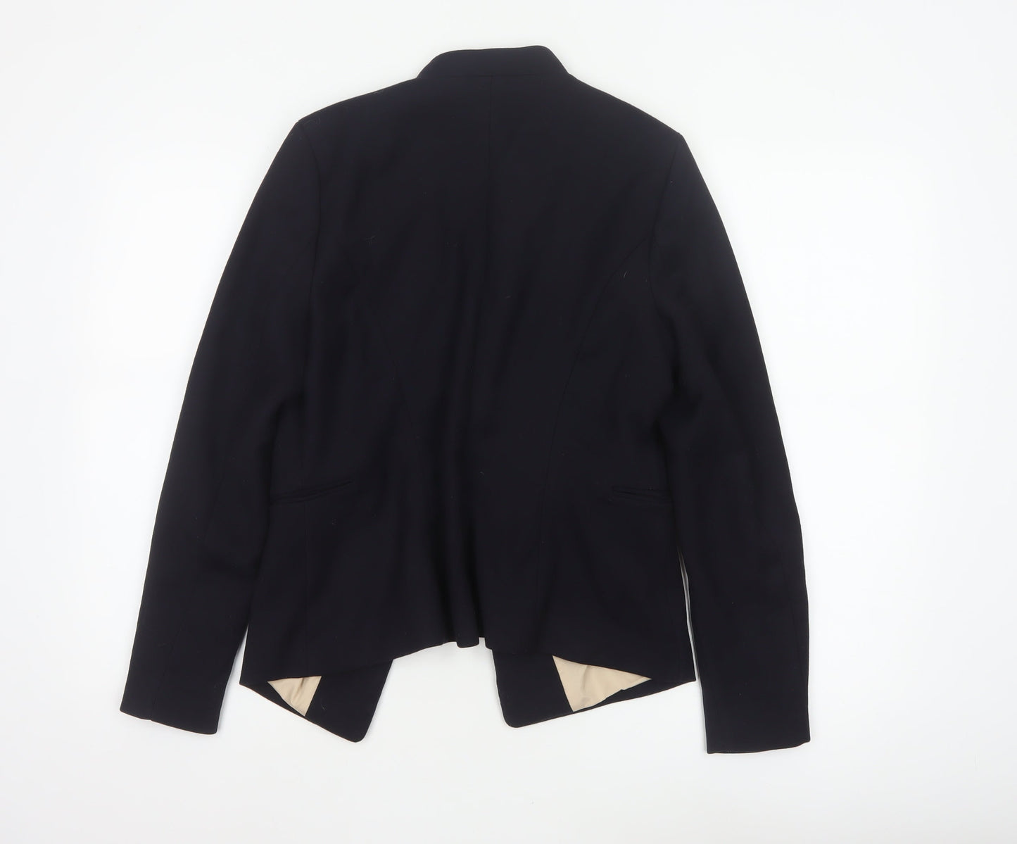 H&M Women Black UK 10 Open Front Lined Tailored Blazer Jacket