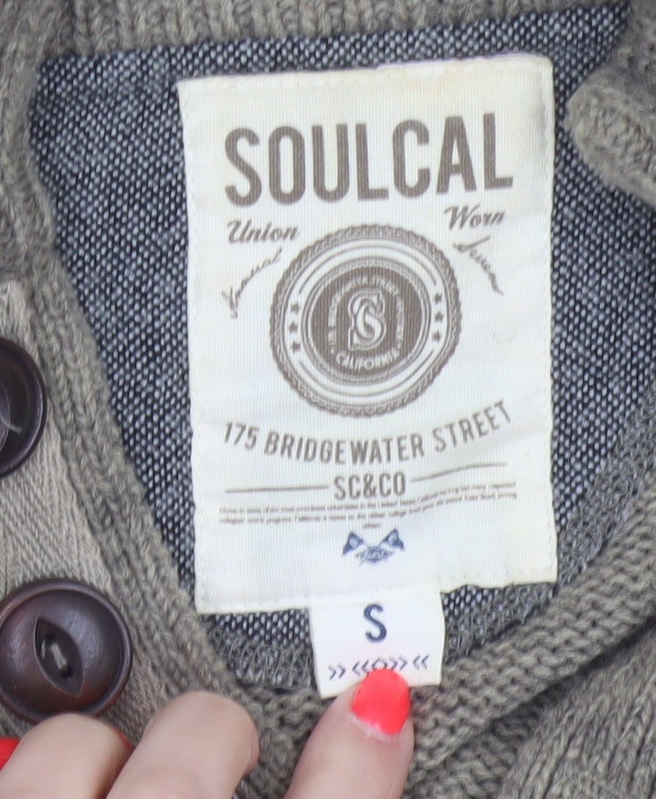 Soulcal Men’s Green S Henley High Neck Knit Wool Blend Jumper