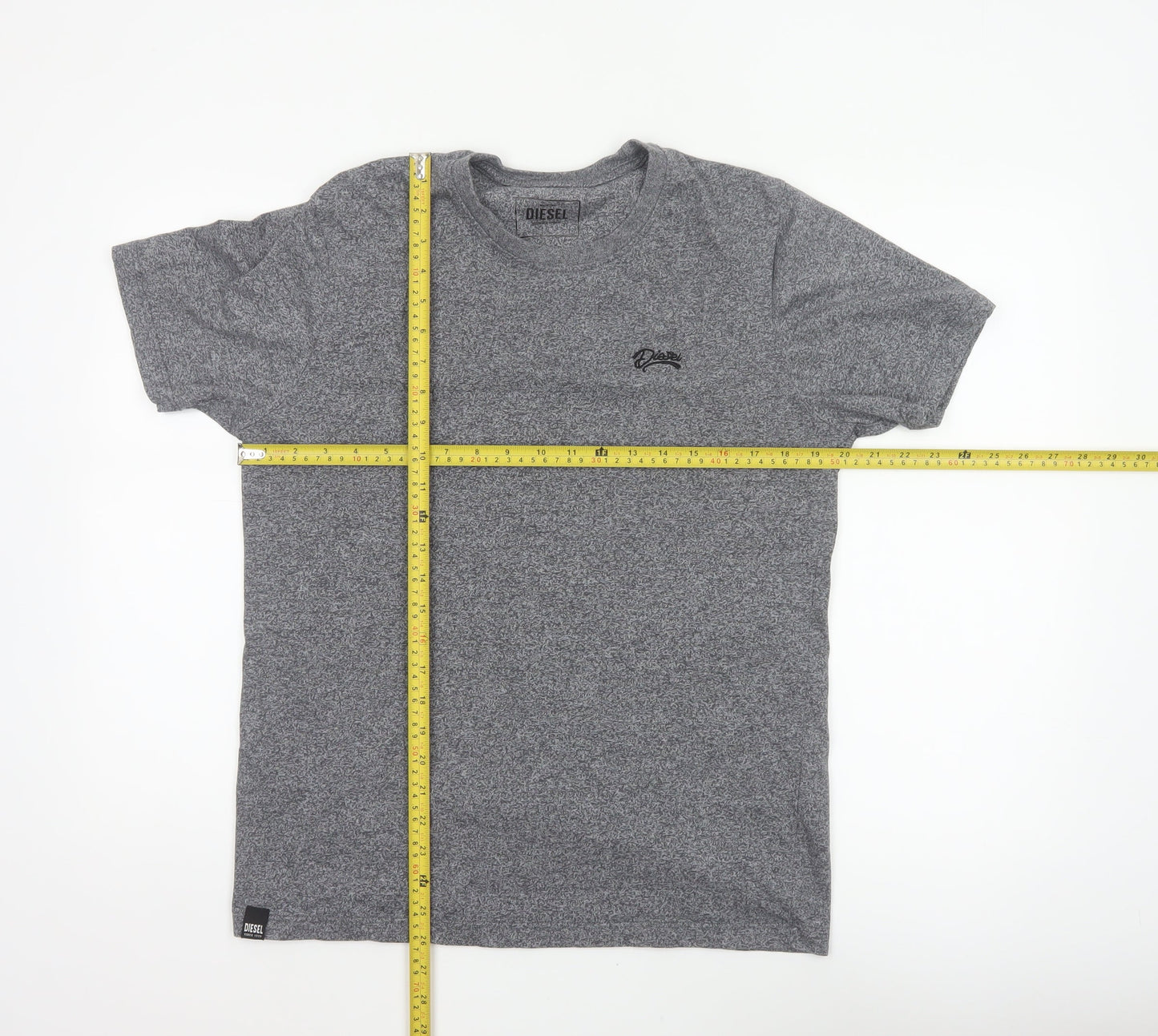 Diesel Men’s Grey Marl Logo Crew Neck Short Sleeve T-Shirt L
