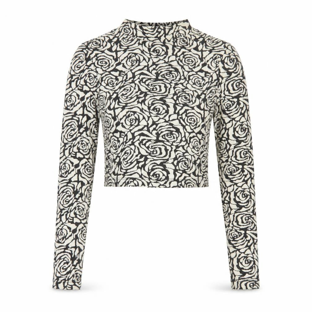 H&M Divided Women’s Black Ivory Rose Print XS Cropped High Neck Top