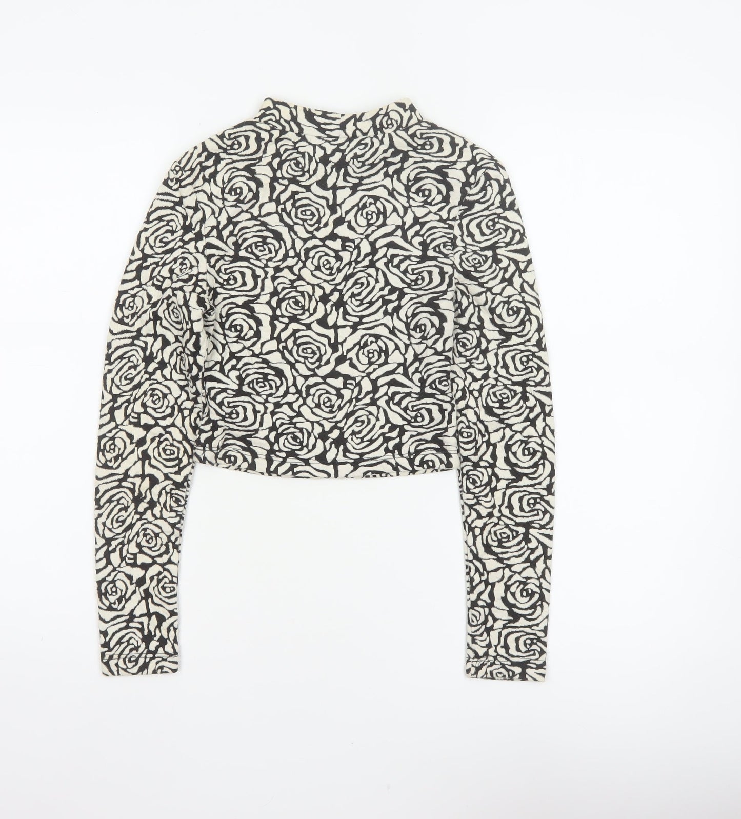 H&M Divided Women’s Black Ivory Rose Print XS Cropped High Neck Top