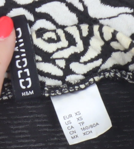 H&M Divided Women’s Black Ivory Rose Print XS Cropped High Neck Top