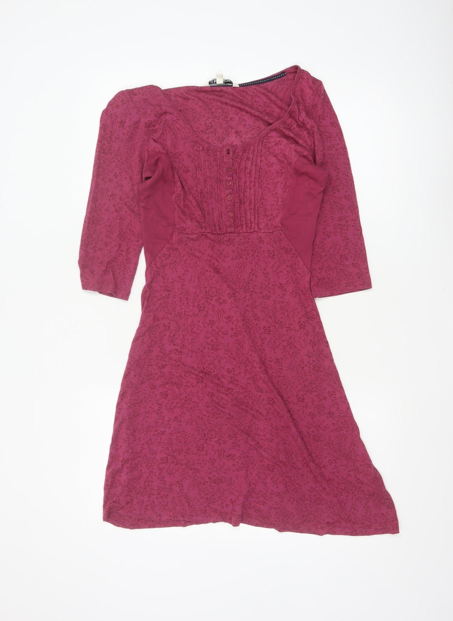 Fat Face Women Pink Floral A-Line Knee Dress UK 10 3/4 Sleeve