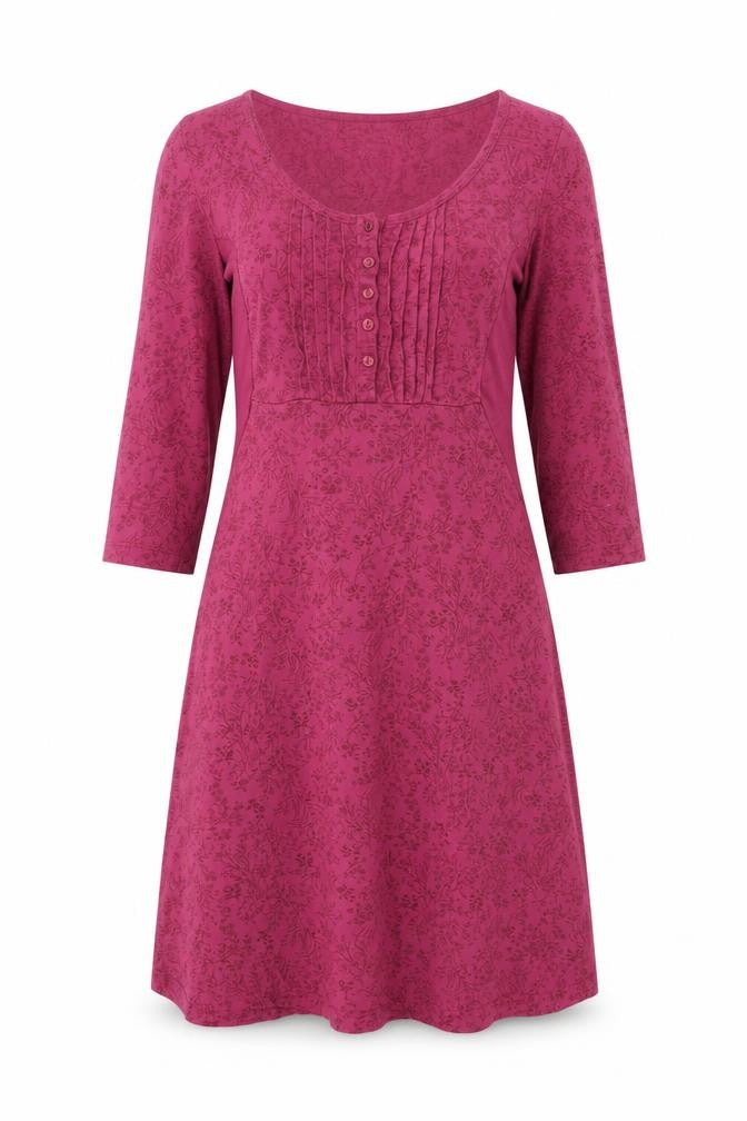 FatFace Women Pink Floral A-Line Knee Dress UK 10 3/4 Sleeve