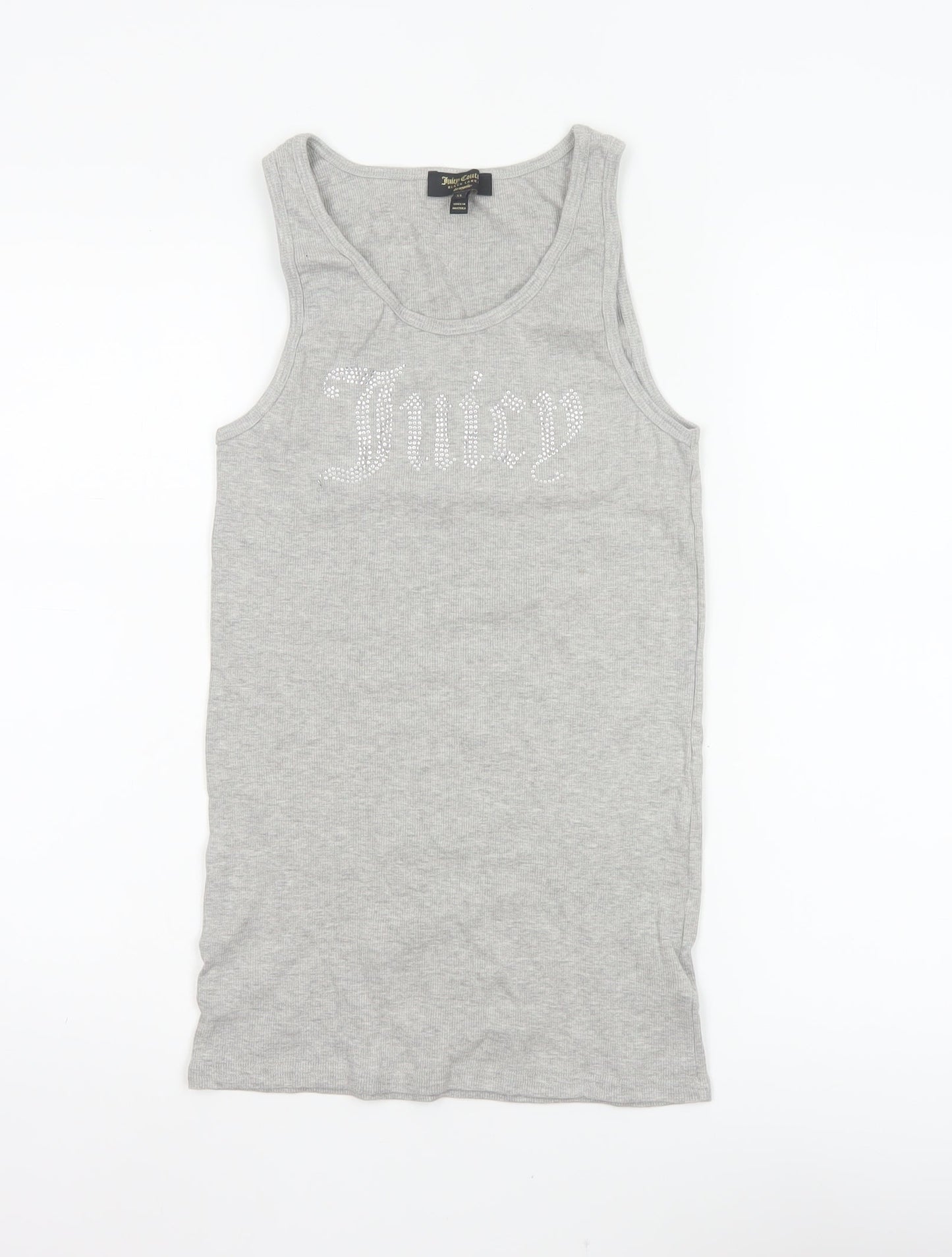Juicy Couture Women Grey XL Rhinestone Logo Ribbed Tank Top