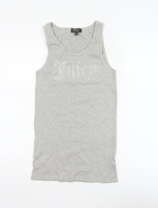 Juicy Couture Women Grey XL Rhinestone Logo Ribbed Tank Top