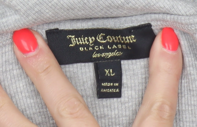 Juicy Couture Women Grey XL Rhinestone Logo Ribbed Tank Top