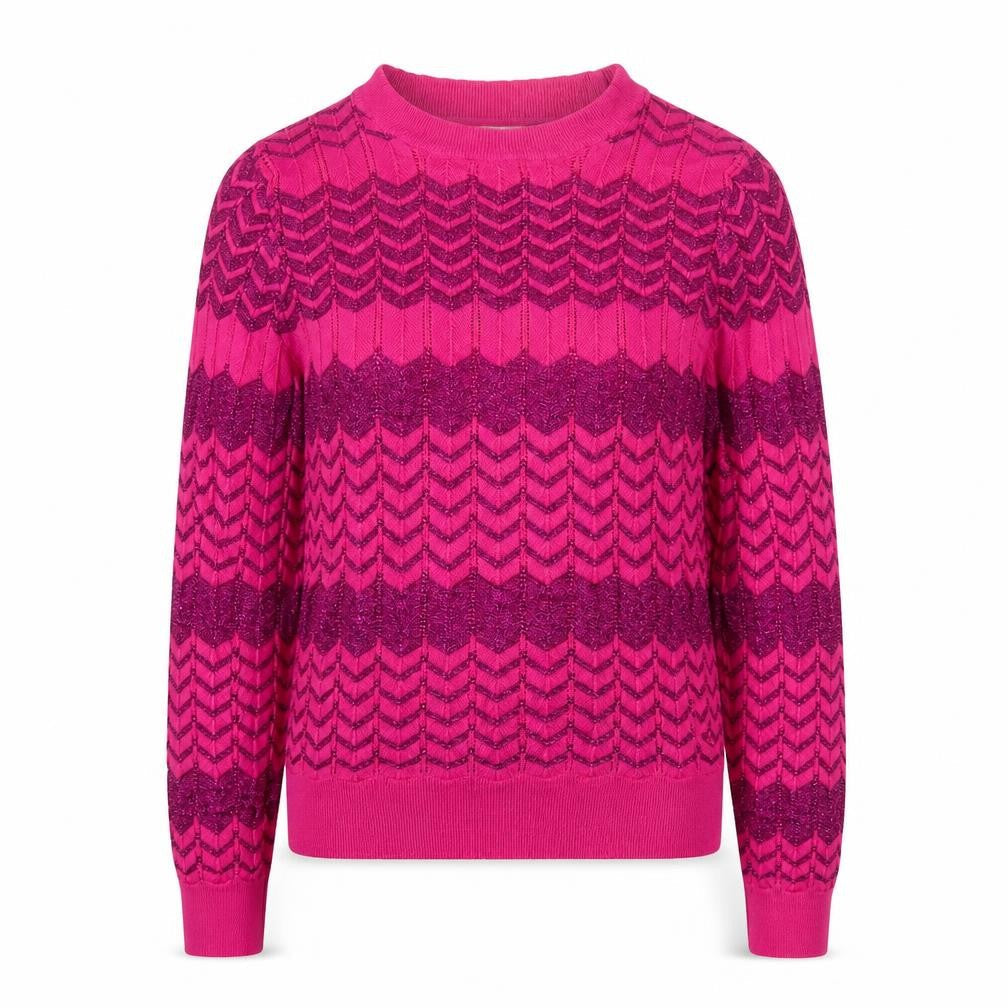 Oasis Women Pink M Geometric Glitter Knit Crew Neck Pullover Jumper