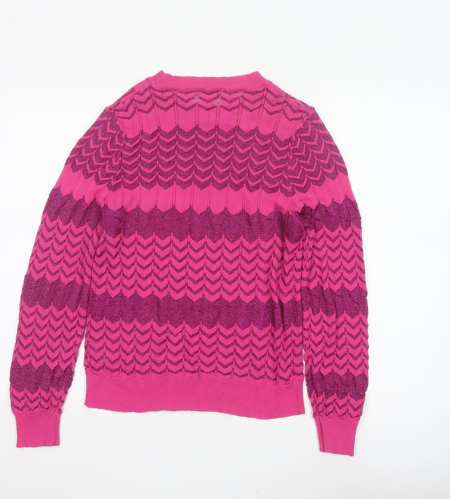 Oasis Women Pink M Geometric Glitter Knit Crew Neck Pullover Jumper