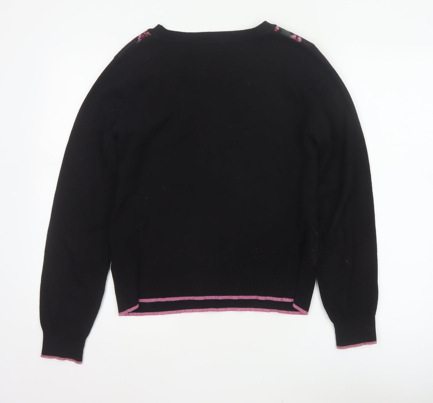 Oasis Women Black M Floral Metallic Knit Crew Neck Pullover Jumper