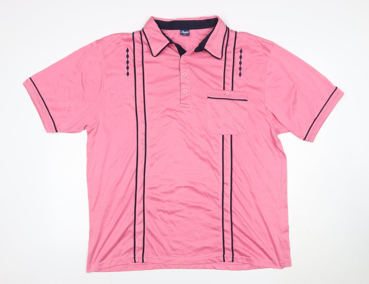 Chums Men's Pink 2XL Retro Contrast Trim Short Sleeve Polo Shirt