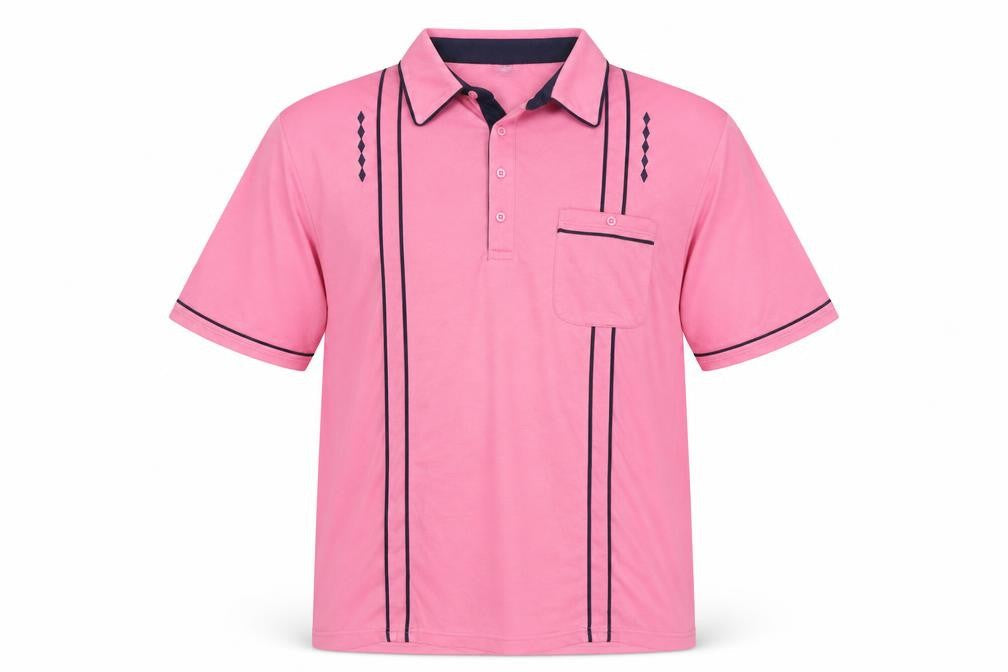 Chums Men's Pink 2XL Retro Contrast Trim Short Sleeve Polo Shirt