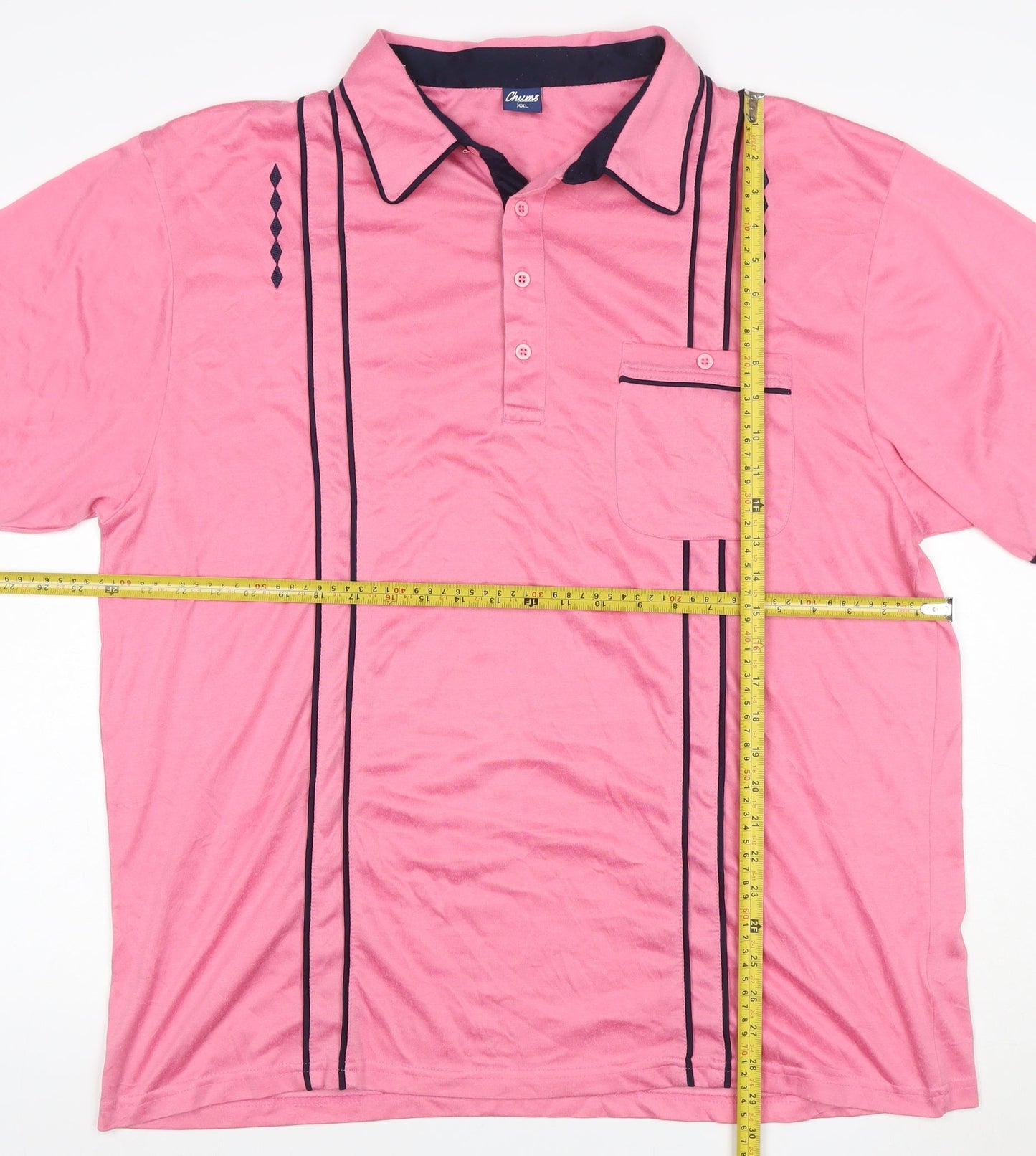 Chums Men's Pink 2XL Retro Contrast Trim Short Sleeve Polo Shirt