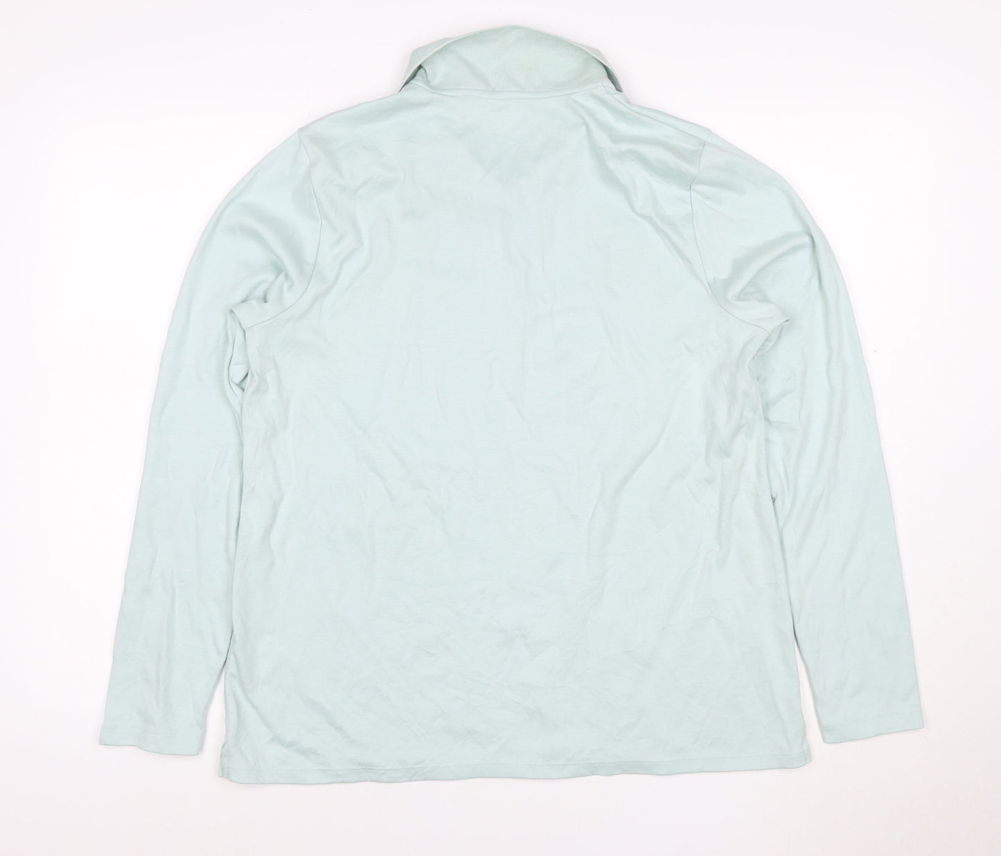 Lands' End Men Blue L Long Sleeve Cotton Polo Shirt Regular