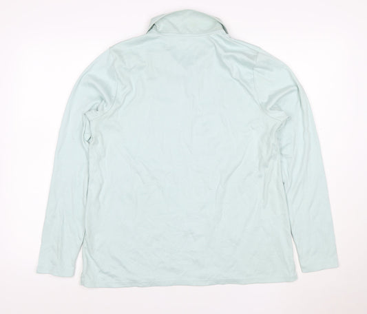 Lands' End Men Blue L Long Sleeve Cotton Polo Shirt Regular