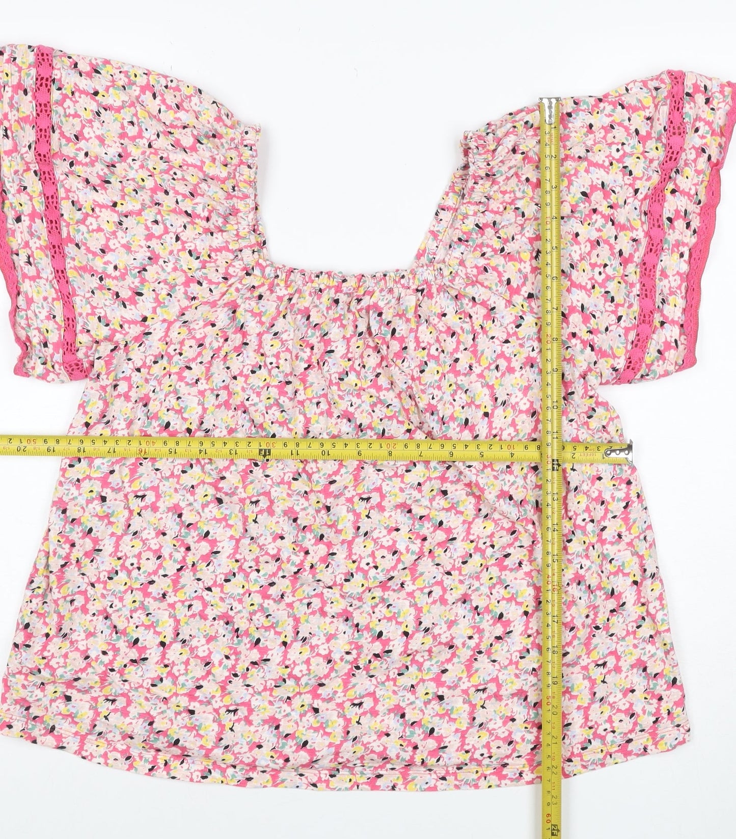 Marks and Spencer Women Pink UK 12 Floral Square Neck Lace Blouse
