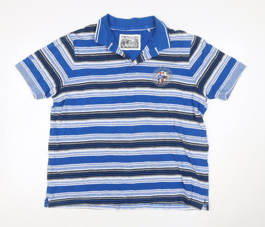 Rugby Men's Blue Striped Cotton XL Short Sleeve Polo Shirt Crest