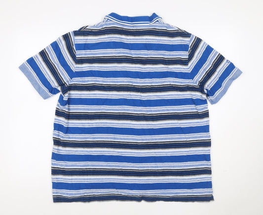 Rugby Men's Blue Striped Cotton XL Short Sleeve Polo Shirt Crest
